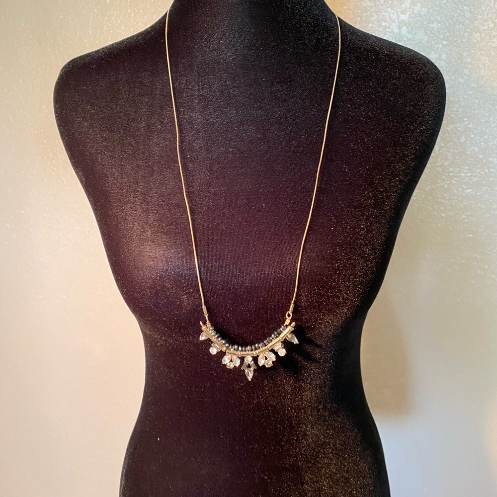 Source Unknown Gold and Silver Necklace with Dainty Crystal Elements